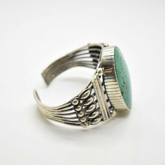 Huge Turquoise Sterling Silver Cuff Bracelet,VINTAGE SOUTHWESTERN Turquoise 925 - Picture 3 of 6